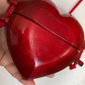 Red wooden heart small handbag, 1980s